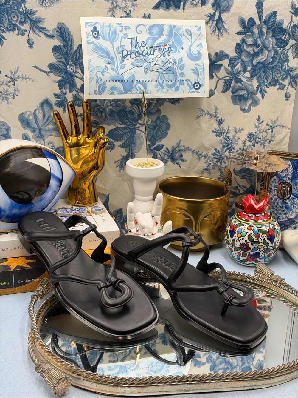 🆕 CULT GAIA 🧿 NWOB Estee Flat Leather Sandal, Black - Sz 37 US 7 - Picture 3 of 13